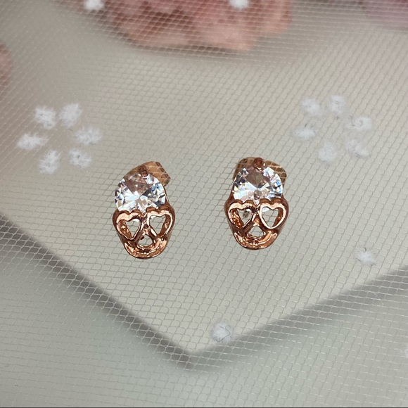 Rose Gold Crystal Skull Stud Earrings - Picture 10 of 16
